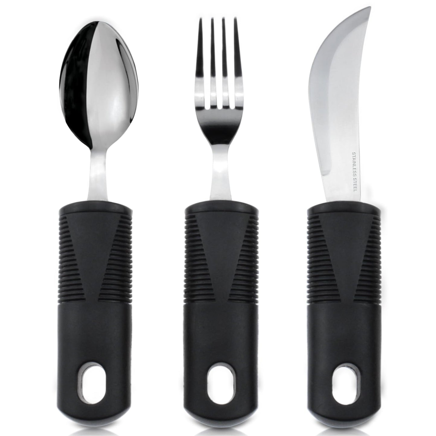 Vive Adaptive Utensil Set - Arthritis Aid Silverware for Parkinsons Hand Tremors - Easy Grip for Shaking and Trembling Hands - Heavy Stainless Steel Spoon (Regular)