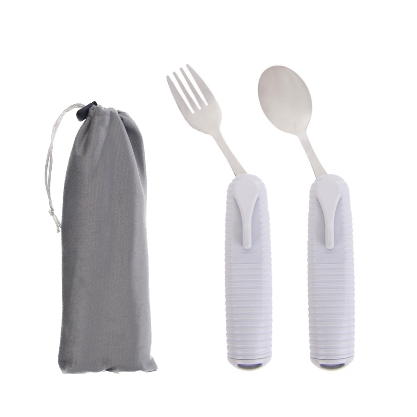 Pekokavo Adaptive Utensils Set Angle Adjustable Arthritis Aid Silverware for Parkinsons Hand Tremors with Non-Slip Easy Grip Handle (2 Count (Spoon + Fork))