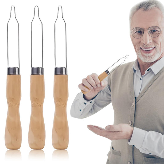 3-Pack Button Hook Assist Device with Easy-Grip Wooden Handle for Shirts Coats Dresses - Ideal Button Aids for Arthritis & Limited Dexterity