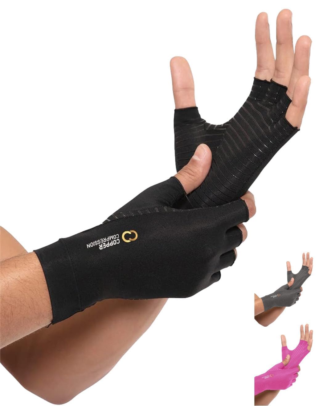 Copper Compression Arthritis Gloves | Fingerless Arthritis Carpal Tunnel Pain Relief Gloves For Men & Women | Hand Support Wrist Brace For Rheumatoid Tendonitis Swelling Crocheting Typing (M)
