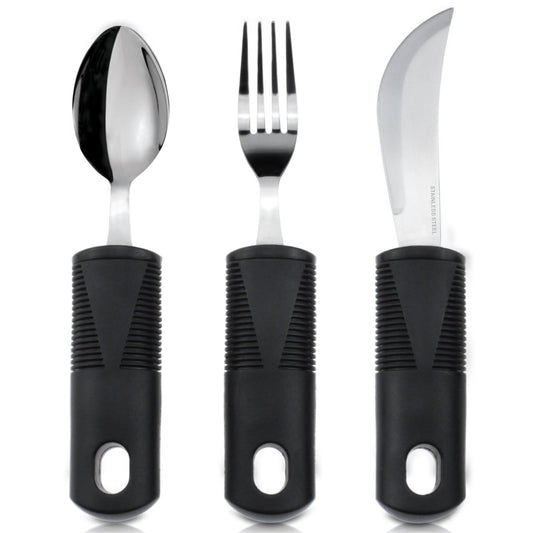 Vive Adaptive Utensil Set - Arthritis Aid Silverware for Parkinsons Hand Tremors - Easy Grip for Shaking and Trembling Hands - Heavy Stainless Steel Spoon (Regular)